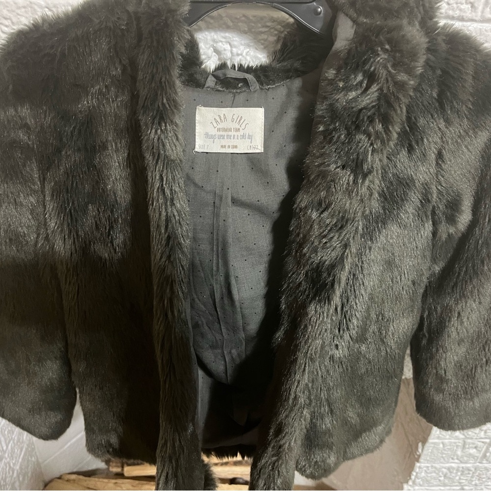 Girl Fur Jacket in Dark Gray